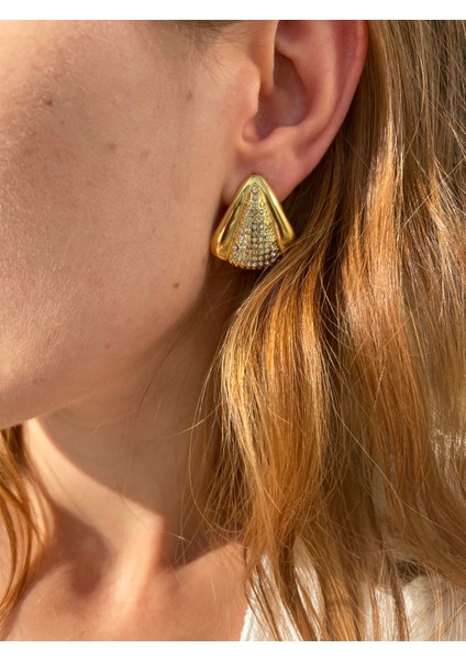 Vintage Vibe Taş Gömme Çelik Geometrik Küpe