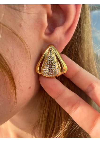 Vintage Vibe Taş Gömme Çelik Geometrik Küpe fiyatları