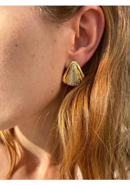 Vintage Vibe Taş Gömme Çelik Geometrik Küpe modelleri