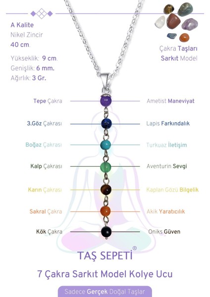 7 Çakra Doğal Taş Kolye, Renkli ve Enerji Dengeleyici Takı