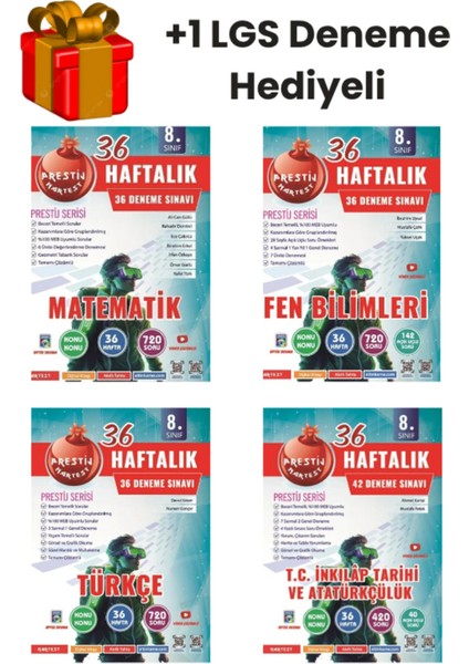Nartest 8.sınıf Lgs Matematik,fen,türkçe,inkılap Tarihi 36 Haftalık Deneme +1 Lgs Deneme Hediyeli
