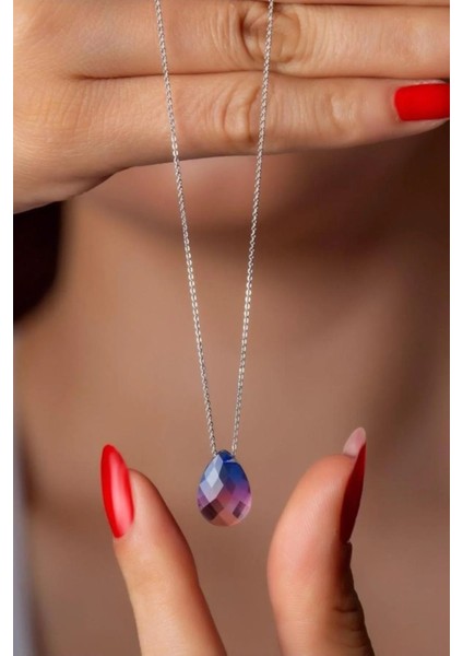 Isıya Göre Renk Değiştiren Damla Model Taşlı Çelik Kolye
