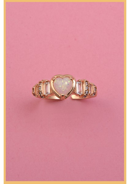 Kadın Beyaz Opal ve Zirkon Taşlı Ayarlanabilir Çelik Kalp Yüzük modelleri