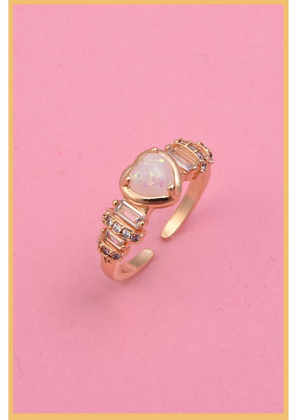 Kadın Beyaz Opal ve Zirkon Taşlı Ayarlanabilir Çelik Kalp Yüzük fırsatları