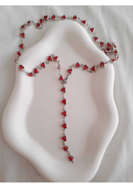 Kırmızı Kalpli Çelik ve Gümüş Yüzük Takımı, Şık ve Modern Tasarım