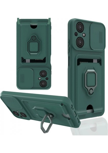 Xiaomi Poco M5 Kılıf Zuma Kartvizitli Yüzüklü Silikon - Yeşil