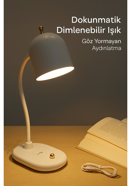 Şarjlı Dokunmatik Masa Lambası, Doğal Beyaz Işık, Şık ve Modern Tasarım fiyatları