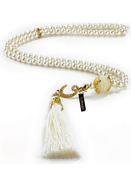 10 Adet Bej Püsküllü Krem Cam Inci Namaz Tesbihi Seti