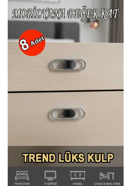 Imt Aksesuar Lüks Trend Krom (32 mm 8 Adet) Mobilya Yatak Odası Tv Ünitesi Konsol Çocuk ve Genç Odası Kulp