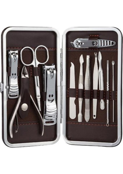 12 Parça Çanta Tipi Manikür ve Pedikür Tırnak Bakım Seti, Kahverengi fiyatları
