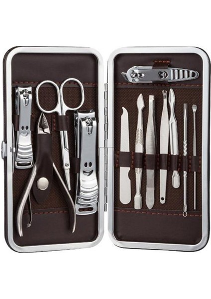 12 Parça Çanta Tipi Manikür ve Pedikür Tırnak Bakım Seti, Kahverengi indirimleri