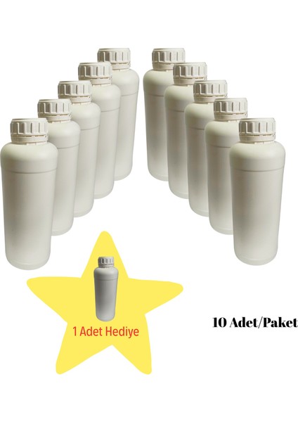 Numune Şişe 1000 ml Yuvarlak Beyaz Plastik 10 Adet Yüksek Kalite Hdpe