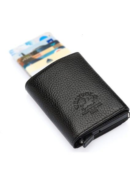 Mories Unisex Hakiki Guti Deri Kağıt Para Bölmeli ve Mekanizmalı Cüzdan Kartlık - Siyah fiyatları