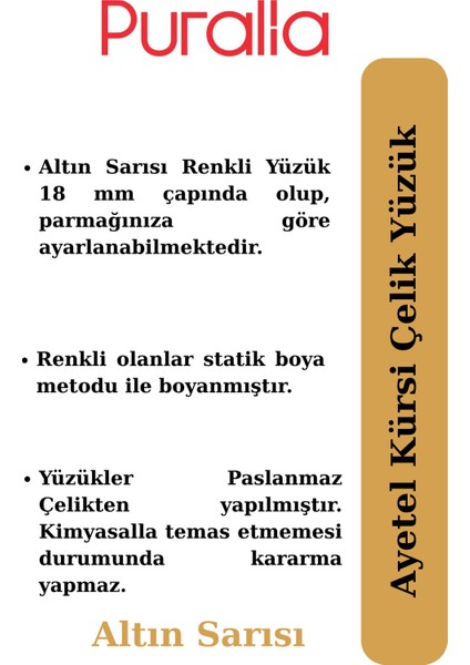 Ayetel Kürsi Çelik Yüzük, Erkek ve Kadın Için Altın Renkli Takı fırsatları