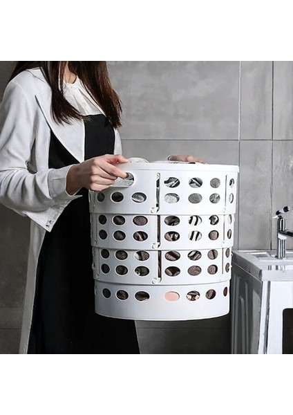 Katlanır Teleskopik Çamaşır Sepeti 15 Lt Beyaz - Akordiyon Oyuncak Organizeri