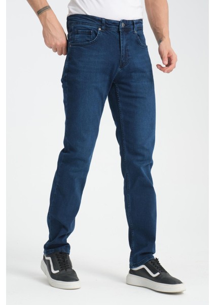 Likralı Regular Kesim Mavi Erkek Jean - Konforlu Pamuklu Pantolon