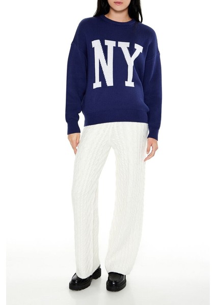 Ny Desenli Düşük Omuzlu Kazak indirimleri