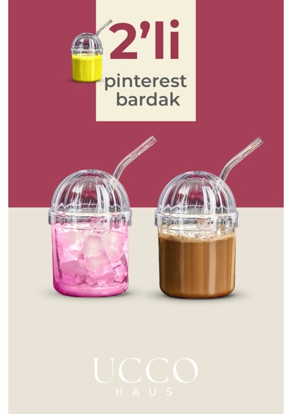 Kristal Plastik Pinterest Bardak, Cam Pipetli Kahve Limonata Meşrubat Çay Kokteyl Sunum Bardağı