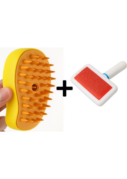 2 Tarak Birden- Buharlı Kedi Köpek Tarağı ve Evcil Hayvan Tüy Tarağı