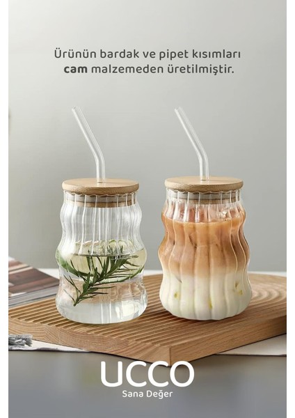 450ML Bambu Kapaklı Cam Pipetli Bardak Smoothie Kokteyl Kahve Çay Limonata Latte Sunum Bardağı fiyatları