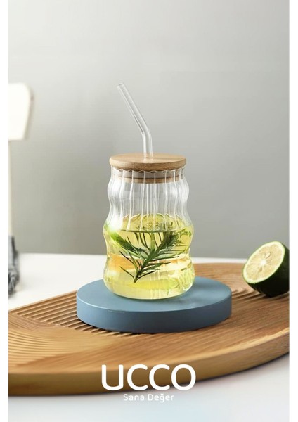 450ML Bambu Kapaklı Cam Pipetli Bardak Smoothie Kokteyl Kahve Çay Limonata Latte Sunum Bardağı fırsatları