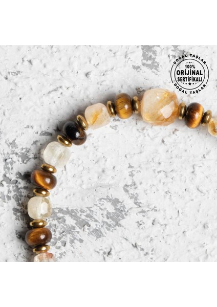 Doğal Kaplan Gözü ve Sitrin Taşlı Şık Bileklik, Enerji ve Şıklık Sunar fırsatları