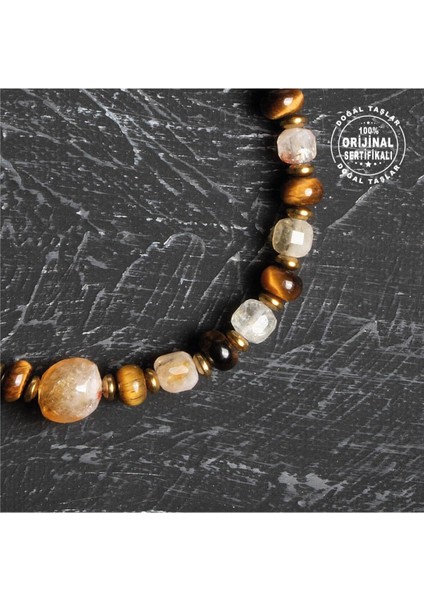 Doğal Kaplan Gözü ve Sitrin Taşlı Şık Bileklik, Enerji ve Şıklık Sunar indirimleri