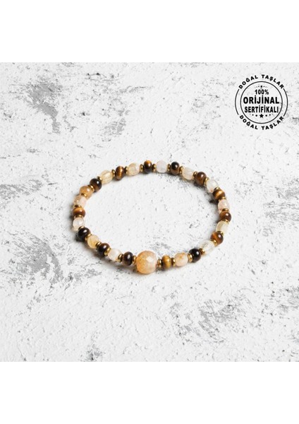 Doğal Kaplan Gözü ve Sitrin Taşlı Şık Bileklik, Enerji ve Şıklık Sunar