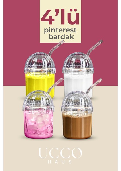 Kristal Plastik Pinterest Bardak, Cam Pipetli Kahve Limonata Meşrubat Çay Kokteyl Sunum Bardağı