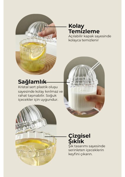 Kristal Plastik Pinterest Bardak, Cam Pipetli Kahve Limonata Meşrubat Çay Kokteyl Sunum Bardağı