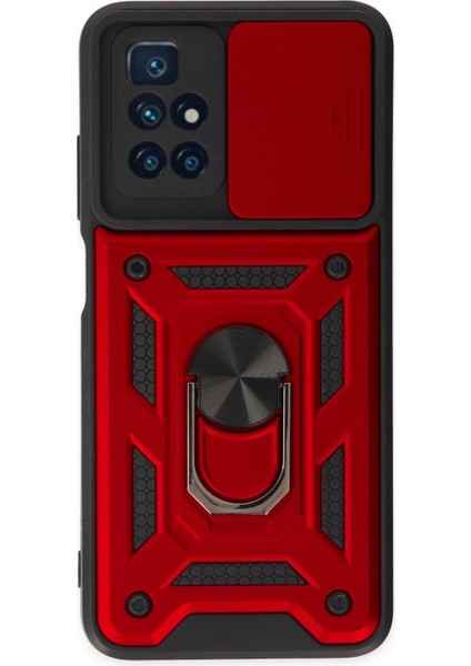 Xiaomi Redmi 10 2022 Kılıf Pars Lens Yüzüklü Silikon - Kırmızı