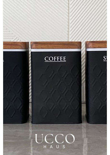 3'lü Dikdörtgen 1,6 Litre Siyah Metal Çay Kahve Şeker Saklama Kabı Kavanoz Erzak Kabı - 18 x 11 cm fiyatları
