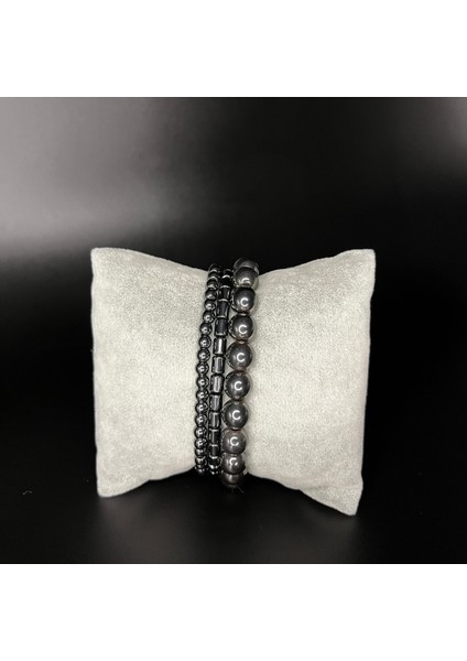 Doğal Taş Hematit 3'lü Kombin Makrome Bileklik, Şık ve Özgün Tasarım