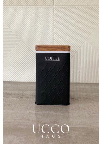 3'lü Dikdörtgen 1,6 Litre Siyah Metal Çay Kahve Şeker Saklama Kabı Kavanoz Erzak Kabı - 18 x 11 cm
