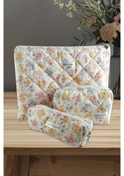 Çiçek Desenli Kalem Makyaj Labtop Bilgisayar Set Çantası fiyatları