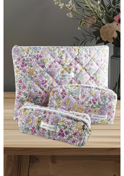 Çiçek Desenli Kalem Makyaj Labtop Bilgisayar Set Çantası fiyatları