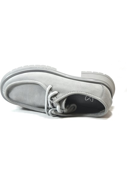 5547 Hakiki Deri Gri Bağlı Kalın Taban Casual Kadın Ayakkabı indirimleri