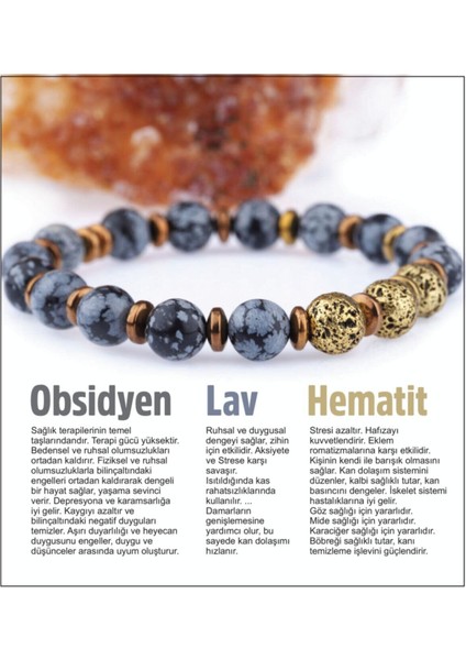 Sertifikalı Doğal Taş Bileklik, Obsidyen, Lav ve Hematit Taşlarıyla Şık Tasarım fırsatları