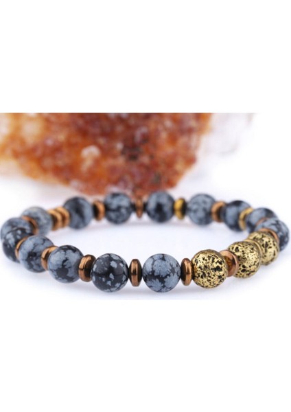 Sertifikalı Doğal Taş Bileklik, Obsidyen, Lav ve Hematit Taşlarıyla Şık Tasarım