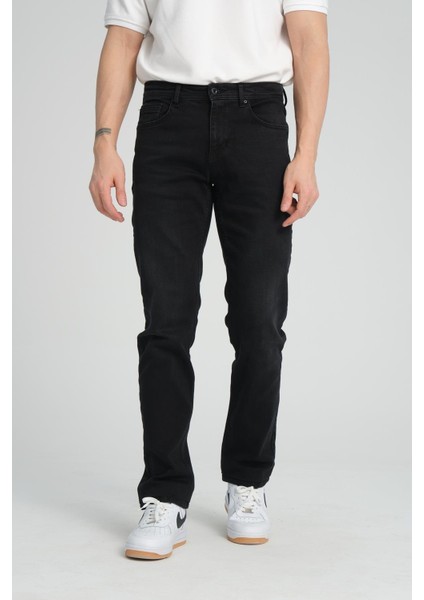 Erkek Regular Fit Düz Paça Kot Pantolon - Esnek %98 Pamuk %2 Likra Jean