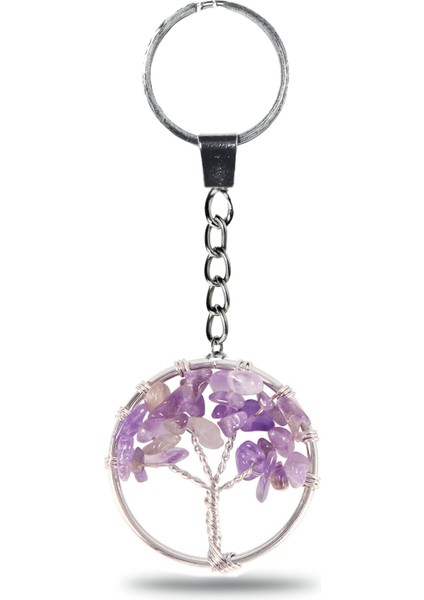 Doğal Ametist Taşlı Hayat Ağacı Anahtarlık, Şık ve Enerjik Aksesuar
