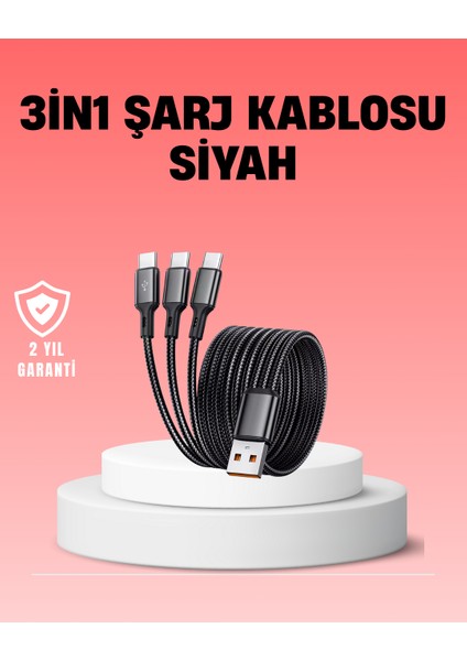 Ds-Derin Çoklu USB Şarj Kablosu – 1,2m Hızlı Şarj, 3A Güçlü Akım