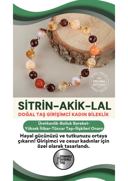 Cesur Kadınlar Için Doğal Sitrin ve Akik Taşlı Bileklik