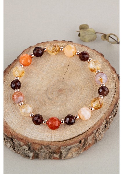 Cesur Kadınlar Için Doğal Sitrin ve Akik Taşlı Bileklik modelleri