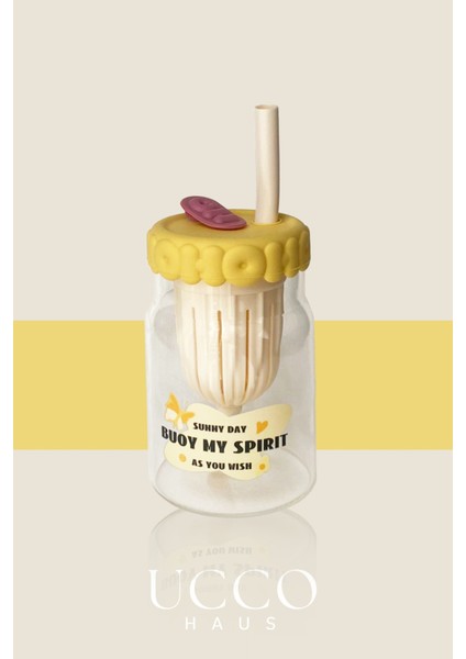 550ML Spirit Desenli Pipetli Cam Detox Matara Bardak - Süt, Su, Meşrubat, Limonata Sunum Bardağı fiyatları