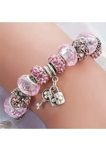 Pandora Tarz , Aşkın Anahtarı Pembe Charmlı Gümüş Bileklik, Ahşap Kutu Içerisinde fiyatları