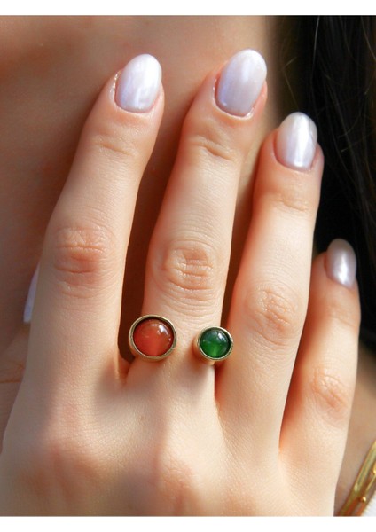 Yeşil Akik Doğal Taş Ayarlanabilir Kadın Yüzük, Nazar ve Bereket Taşı, Şık Tasarım