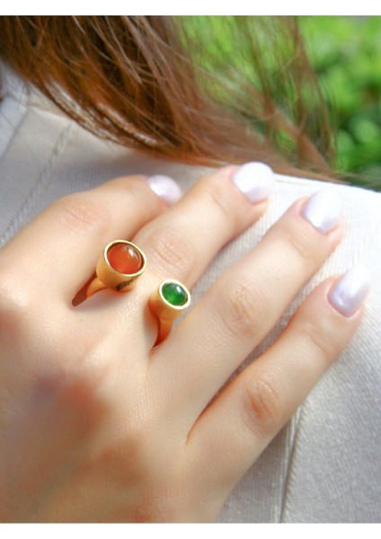 Yeşil Akik Doğal Taş Ayarlanabilir Kadın Yüzük, Nazar ve Bereket Taşı, Şık Tasarım fiyatları