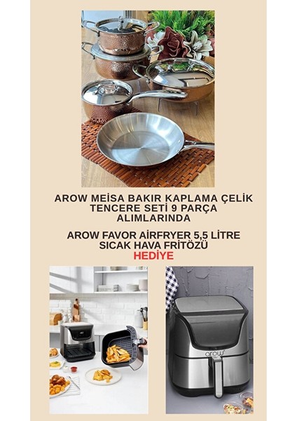 Meisa Bakır Kaplama Çelik Tencere Seti 9 Parça Hediye Airfryer 5,5 Litre