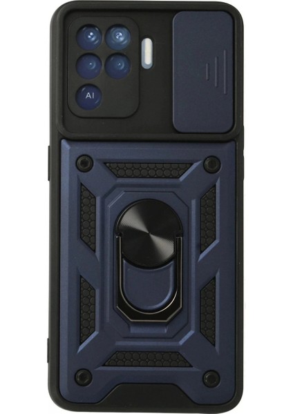 Oppo Reno 5 Lite Kılıf Pars Lens Yüzüklü Silikon - Lacivert